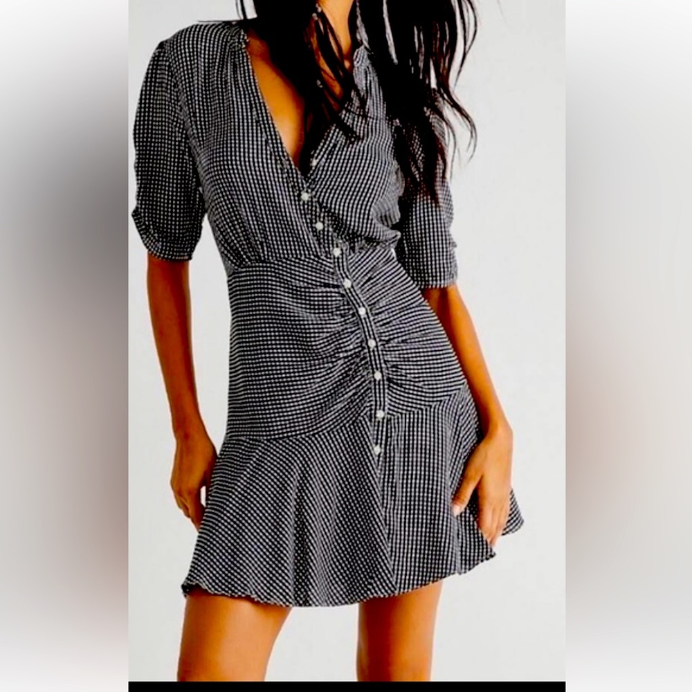 Free People Pippa Asymmetrical Gingham Mini Dress Size Medium
